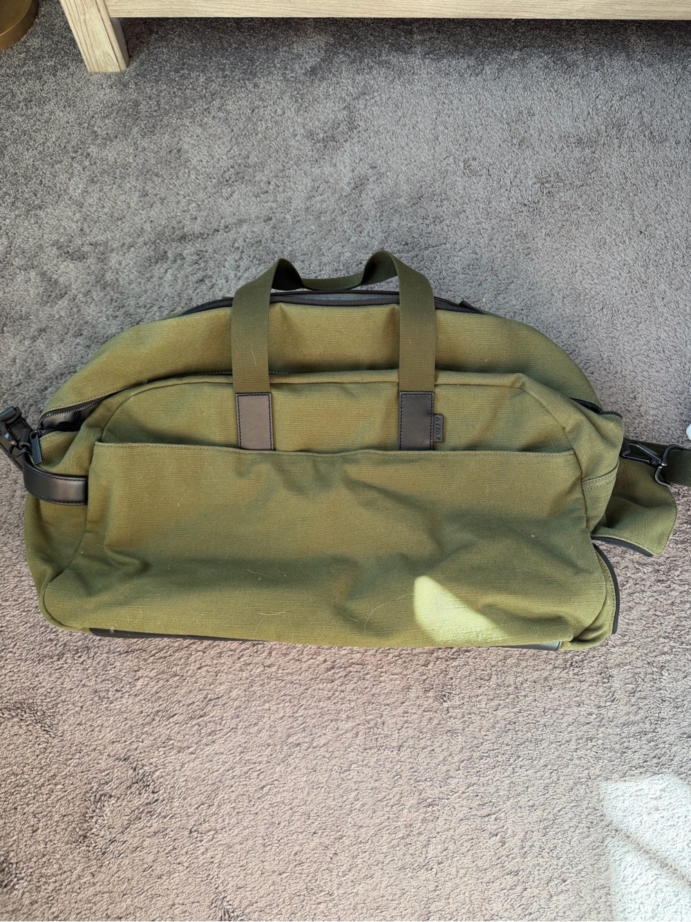 Away Olive Canvas Duffel Bag with Black Accents